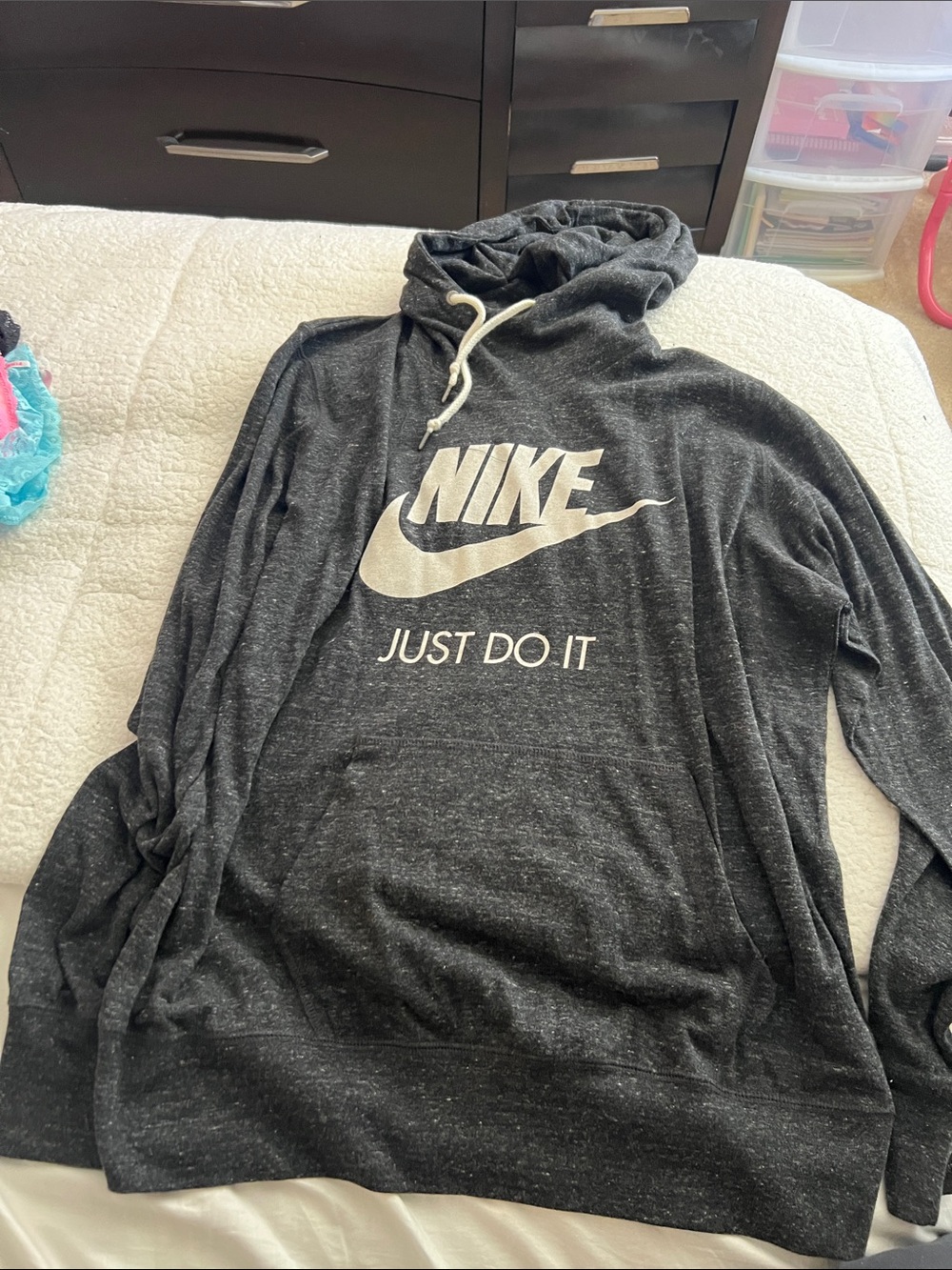 Nike women’s  Dark Gray thin hoodie with White Logo